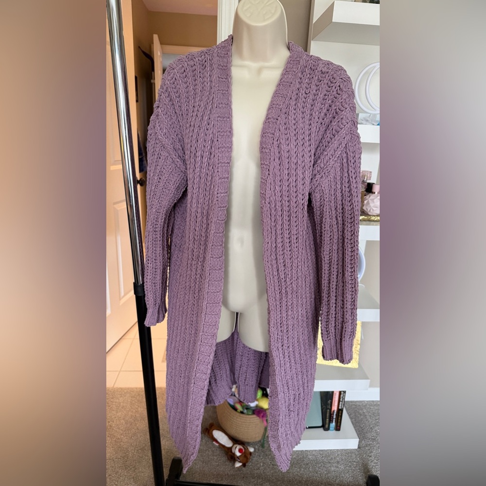 Lilac Chunky Knit Cardigan Sweater